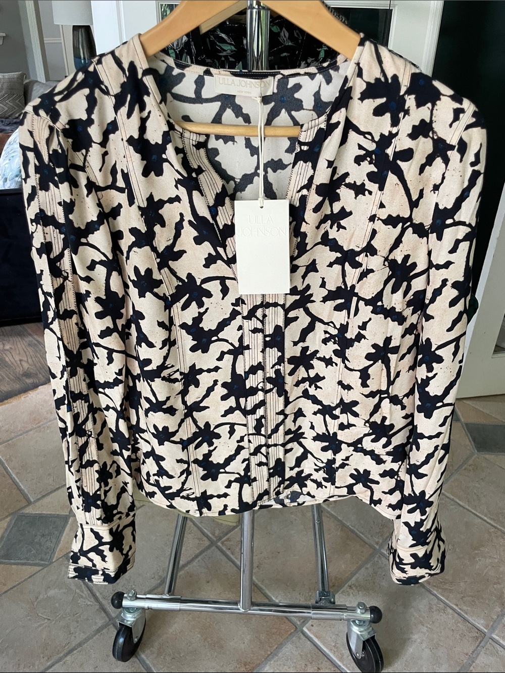 Ulla Johnson Safi Moonstone Black and Cream Floral Print Blouse